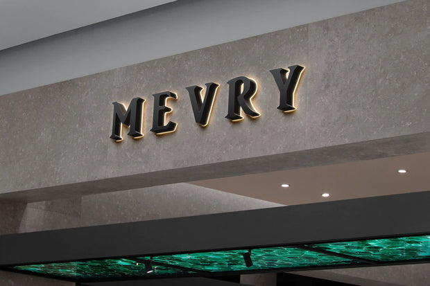 MEVRY illuminated storefront halo-lit channel letter sign