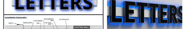 Face-lit channel letters illuminated business sign installation schematic