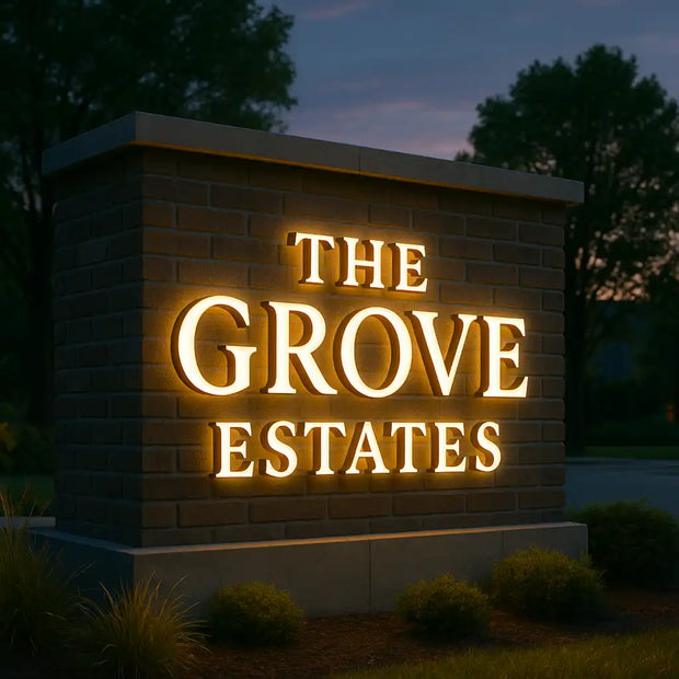 The Grove Estates illuminated entrance channel letters sign