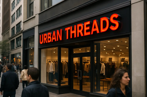 Urban Threads illuminated retail storefront sign