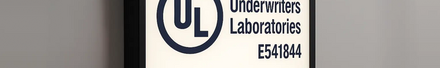 UL certified lit-shape lightbox sign with Underwriters Laboratories logo and E541844 number mounted on a wall