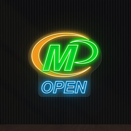Minuteman Press Logo With Open Neon Sign