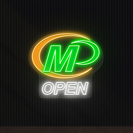 Minuteman Press Logo With Open Neon Sign