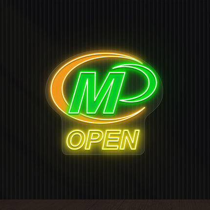 Minuteman Press Logo With Open Neon Sign