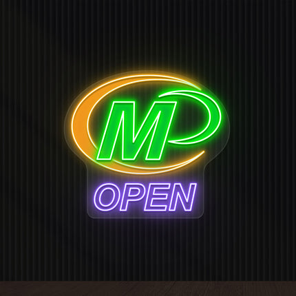 Minuteman Press Logo With Open Neon Sign