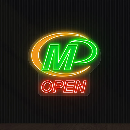 Minuteman Press Logo With Open Neon Sign