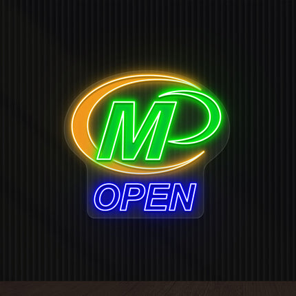 Minuteman Press Logo With Open Neon Sign