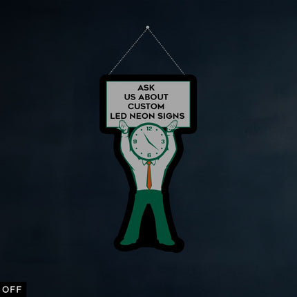 Custom LED neon sign Minuteman man-shaped clock sign