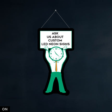 Custom LED neon sign Minuteman man-shaped clock sign