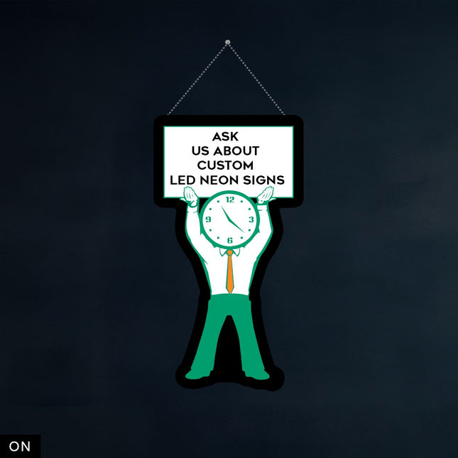 Custom LED neon sign Minuteman man-shaped clock sign