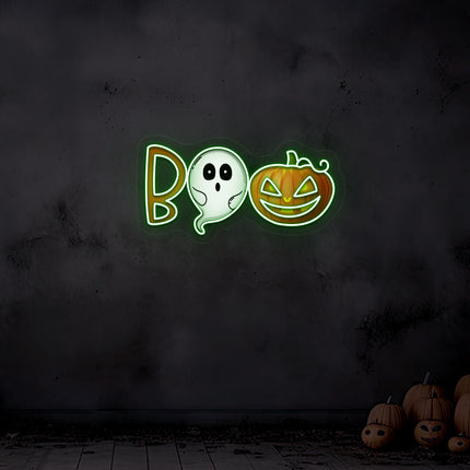 Boo Ghoul And Pumpkin Neon Artwork | Indoor | Wall Mounting