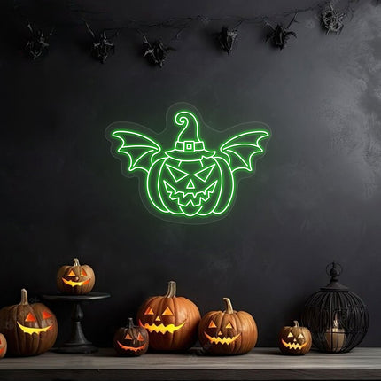 Scary Pumpkin With Hat And Wings Neon Sign | Indoor | Wall Mounting