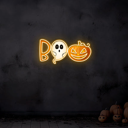 Boo Ghoul And Pumpkin Neon Artwork | Indoor | Wall Mounting