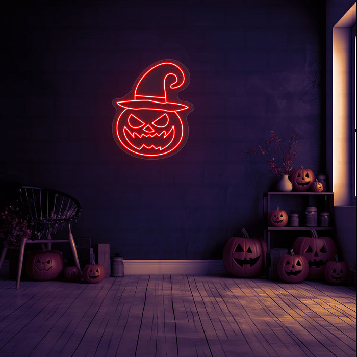 Angry Pumpkin With Hat Neon Sign | Indoor | Wall Mounting