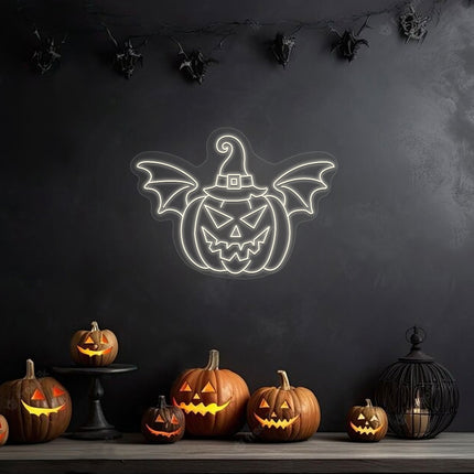 Scary Pumpkin With Hat And Wings Neon Sign | Indoor | Wall Mounting