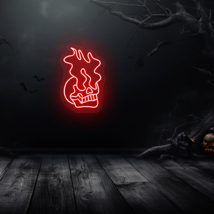 Skull On Fire Neon Sign | Indoor | Wall Mounting